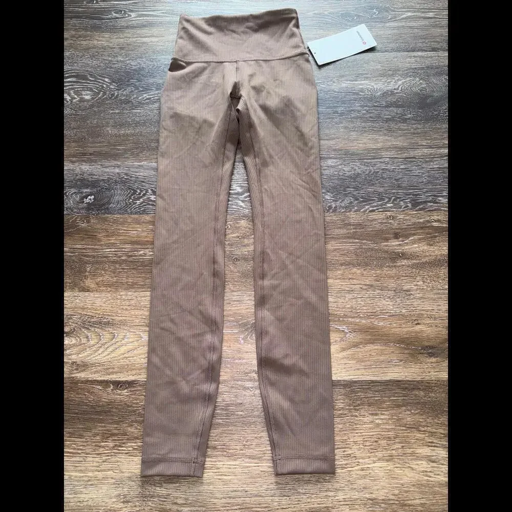 Lululemon Wunder Train Ribbed High Rise 28” Taupetastic Size 0 NWT
